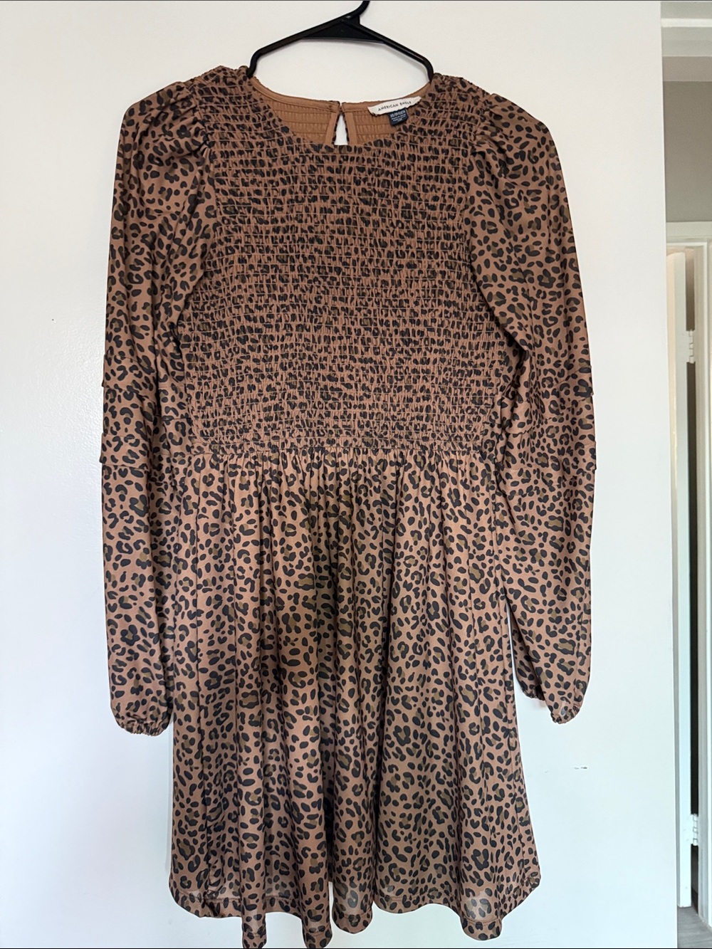 American Eagle Outfitters Brown and Black Leopard Print Smocked Dress
